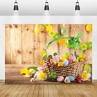 Laeacco деревянная стена пол весенние цветы Дети Пасхальные яйца фотография Фон корзина ребенок портрет фотостудия фото фон