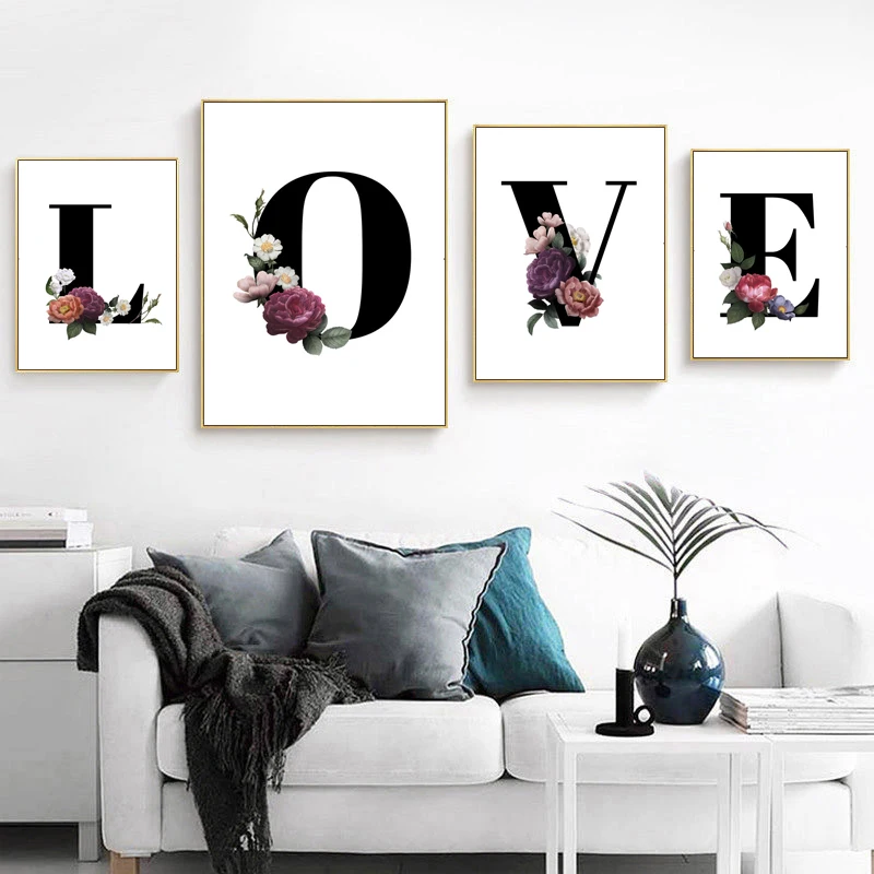 26 букв цветочные названия настенные художественные картины холст скандинавские