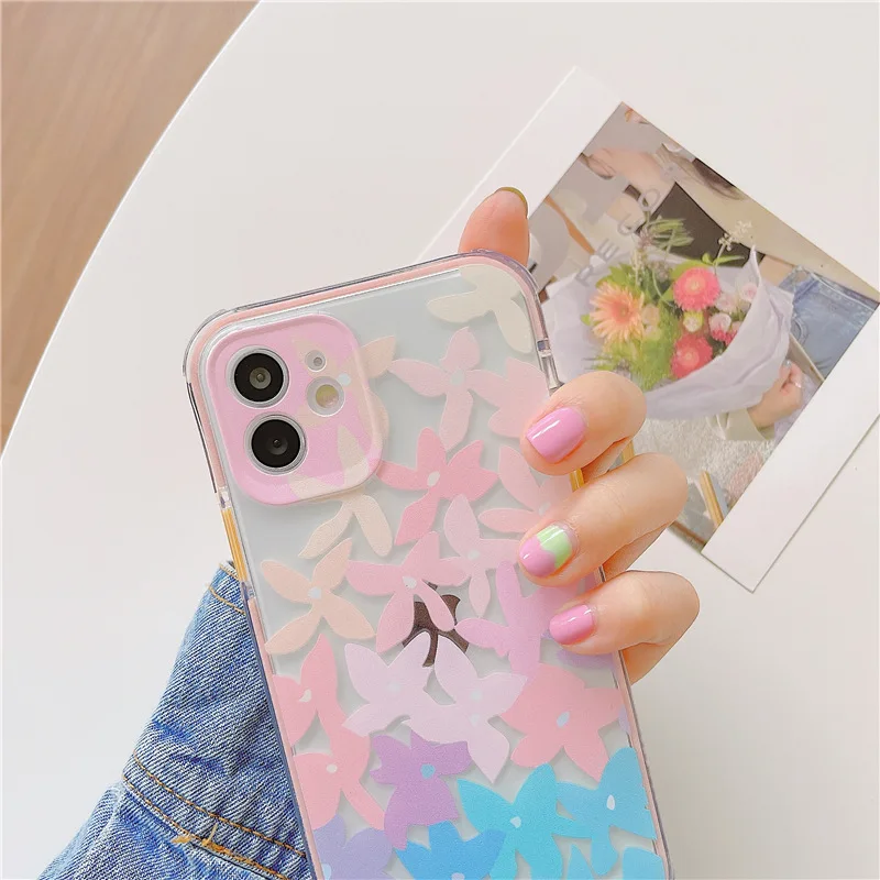 

Luxury Flower Transparent Phone Case For iPhone 12 11 Pro Max X XR XS Max 7 8 Plus Soft Silicone Bumper Back Cover