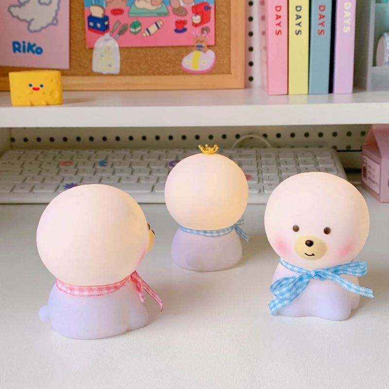 

Cute Bear Puppy LED Night Light with Ribbon Bow Cartoon Animal Nursery Battery Powered Portable Bedside Lamp for Kids Children