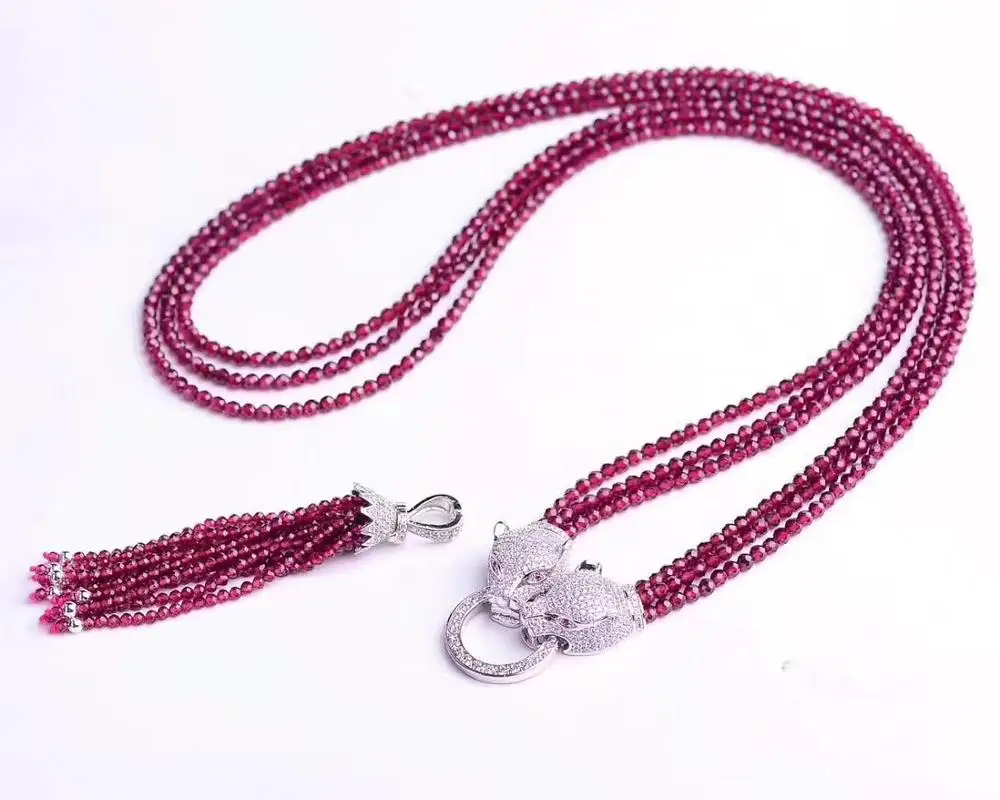 

3rows garnet red round faceted 3mm tassel necklace bracelet 7.5inch 35inch wholesale