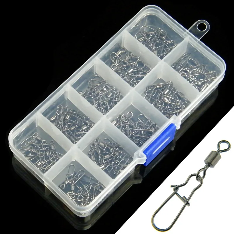 100 шт./кор. рыболовный Вертлюг из нержавеющей стали с защелкой и подшипником |