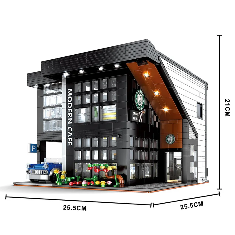 

Street View Architecture Modern Cafe Children Assembled Building Blocks Bricks Toys Kids Educational Christmas Birthday Gifts