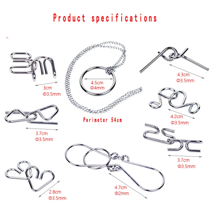 

8pcs/Set Metal Montessori Puzzle Wire IQ Mind Brain Teaser Puzzles Children Adults Interactive Game Reliever Educational Toys