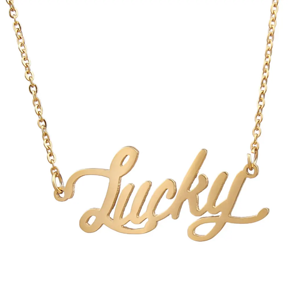 

Lucky Nameplate Necklace for Women Stainless Steel Jewelry Gold Plated Name Chain Pendant Femme Mothers Friends Gift