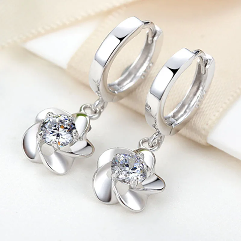

YH-ZL 925 Sterling Silver Charming Cubic Zircon Flower Pendant Hoop Earrings For Women Jewelry Gifts Wholesale