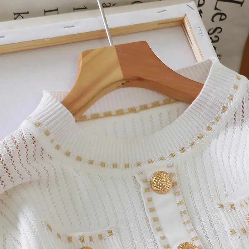 

Autumn 2020 White/Black Knitted Women Two Piece Set Elegant Short Sleeve O-neck Casual Tops Shirts And Loose Pants 2 Piece Set