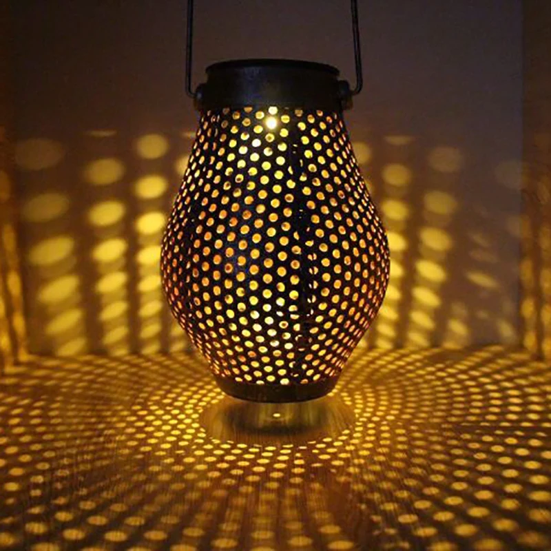 

Solar Power LED Lantern Garden Yard Lawn Hanging Lamp Jar Iron Art Optically Controlled Outdoor Projection Light