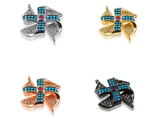 

18*22mm windmill crystal micro pave cz zircon cubic zirconia beads copper silver gold plated bracelet accessories ugh453