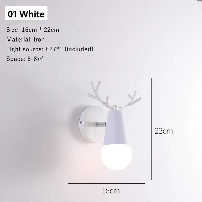 

Nordic Creative Bedside LED Wall Lamp Colorful Simple Iron Antler Head Decor Light Staircase Corridor Bedroom Night Lighting E27