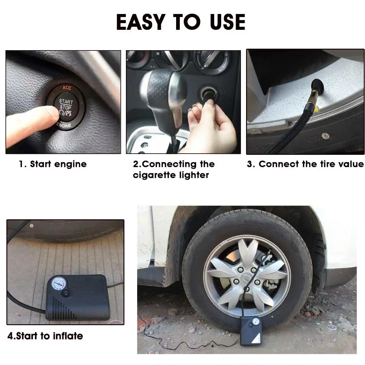 

12V 150PSI Tire Inflator Portable Electric Mini Air Pump Compressor For Auto Car Motorcycle