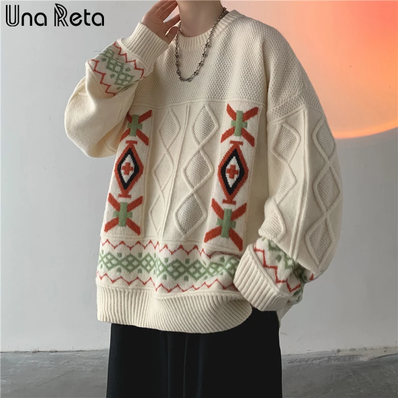 

Una Reta Hip Hop Sweater Men Streetwear Men Letter Stitching Harajuku Pullover O Neck Tops Winter Geometry Couple Sweaters