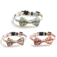 bowknot pet cat collar with bell adjustable safety kitty bow tie floral pattern kitten neck strap chihuahua puppy collars