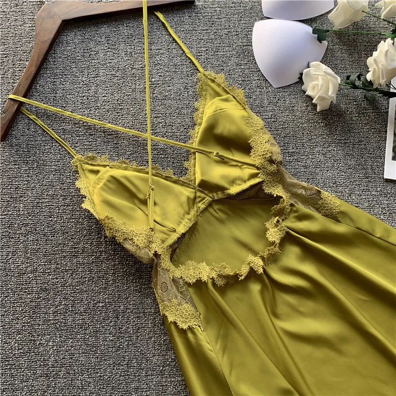 Женская сексуальная ночная рубашка шелковая с принтом кружевная домашняя одежда