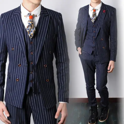 

Latest Coat Pant Designs2017 Men Striped Suit Custom Made Fashion Blazer Men Slim Fit Tuxedos Formal Suits(Jacket+Pant+Tie+Vest)