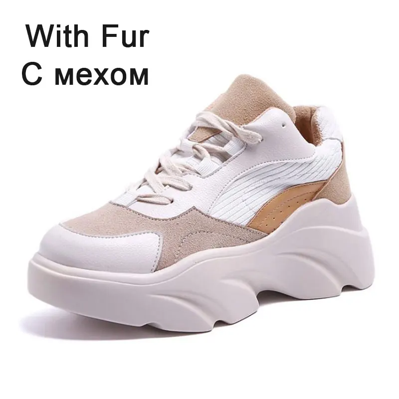 beige with fur Taoffen/Новинка; женская Вулканизированная обувь; повседневные кроссовки; модная обувь на шнуровке; Женская Весенняя обувь для прогулок; Размеры 35-40 - Цвет: beige with fur