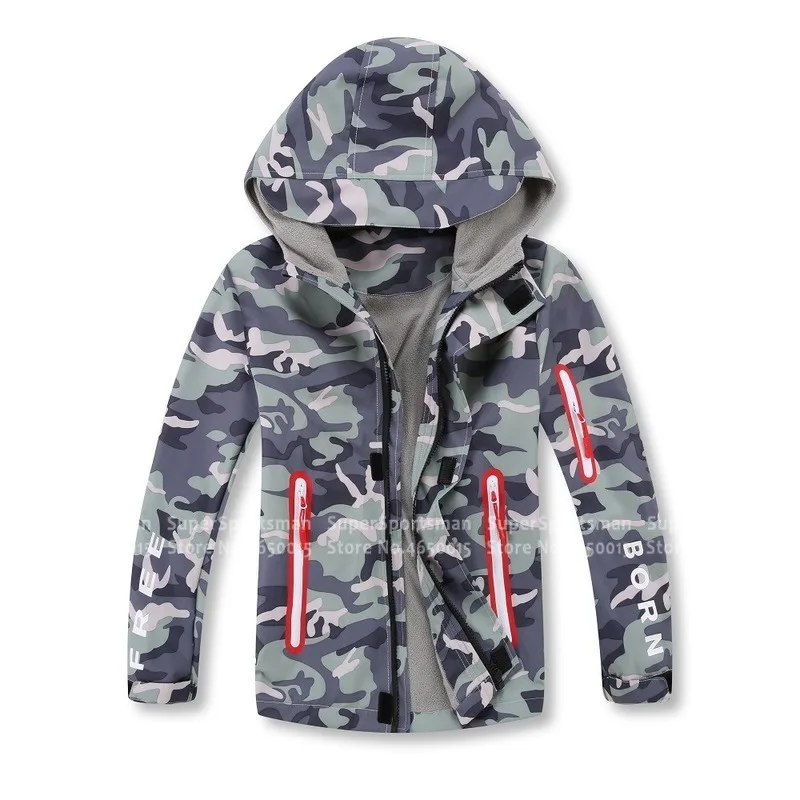 Детская зимняя флисовая куртка для мальчиков Камуфляжная мягкая