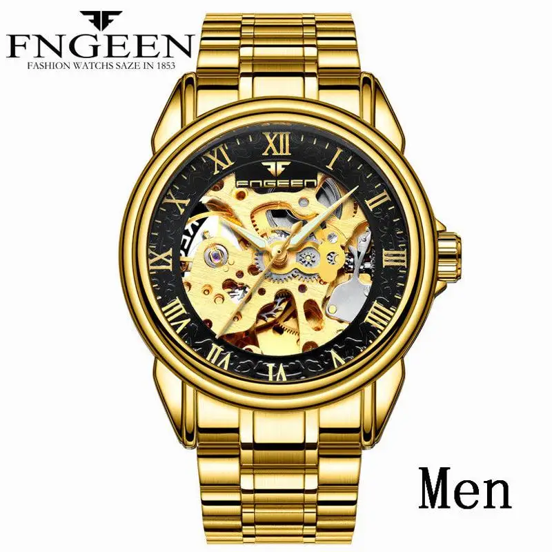 

FNGEEN Skeleton Automatic Mechanical Watches For Men Top Brand Luxury Tourbillon Wrist Watch Waterproof Steel Black Watch Reloj