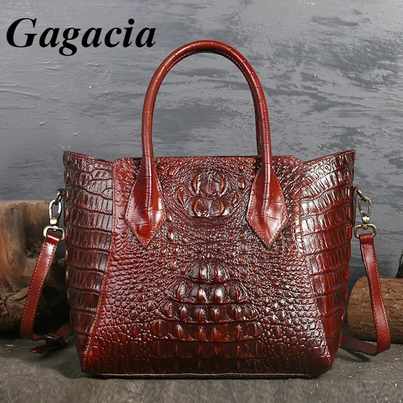 

GAGACIA Cow Leather Bags For Women Crocodile Pattern Purses And Handbags Luxury Brand Designer 2021 Genuine Leather Shoulder Bag