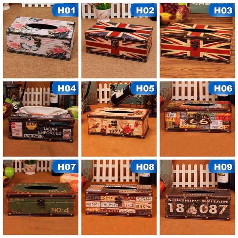 

British Style Leather Wooden Tissue Box Retro Nostalgic Home Desktop Tissues Cases Tabletop Towel Paper Organizer Bin Container