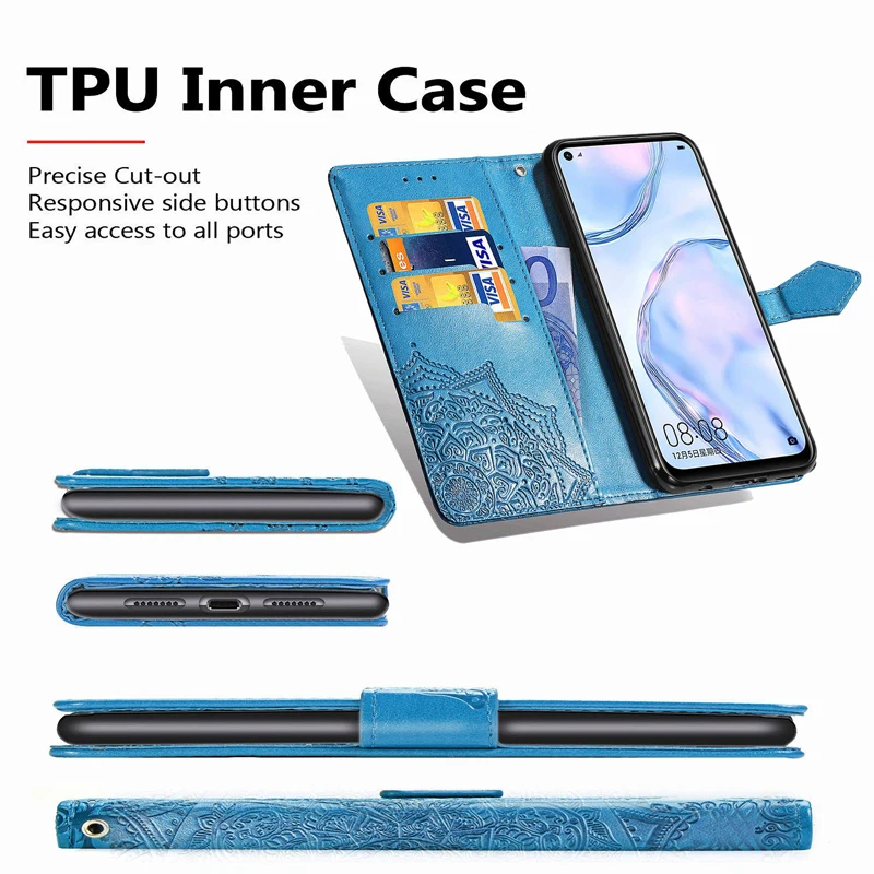 Кожаный чехол с тиснением Мандала для телефона Huawei P40 P30 P20 Pro Lite E Honor 20 7A 7C 8 9 10 7S 8C 10I