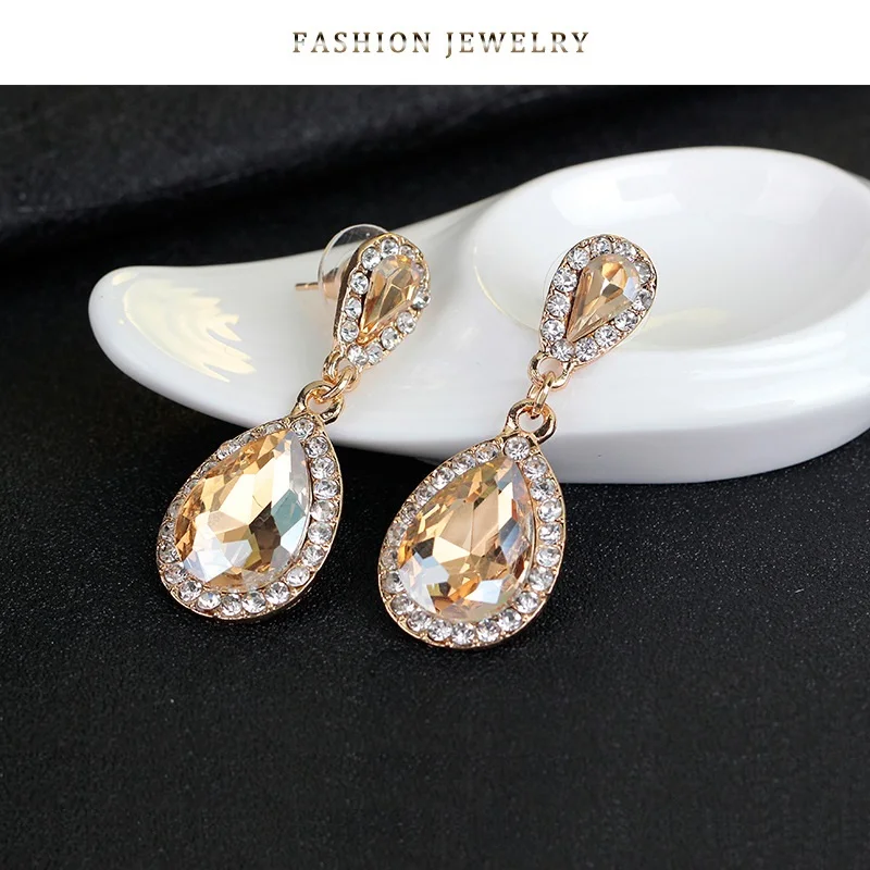 Женские длинные серьги-капли цвета шампань стразы в форме капли свадебные серьги