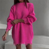 women clothes 2021 korean fashion sweaters for women frayed o neck long streetwear solid woman sweaters
