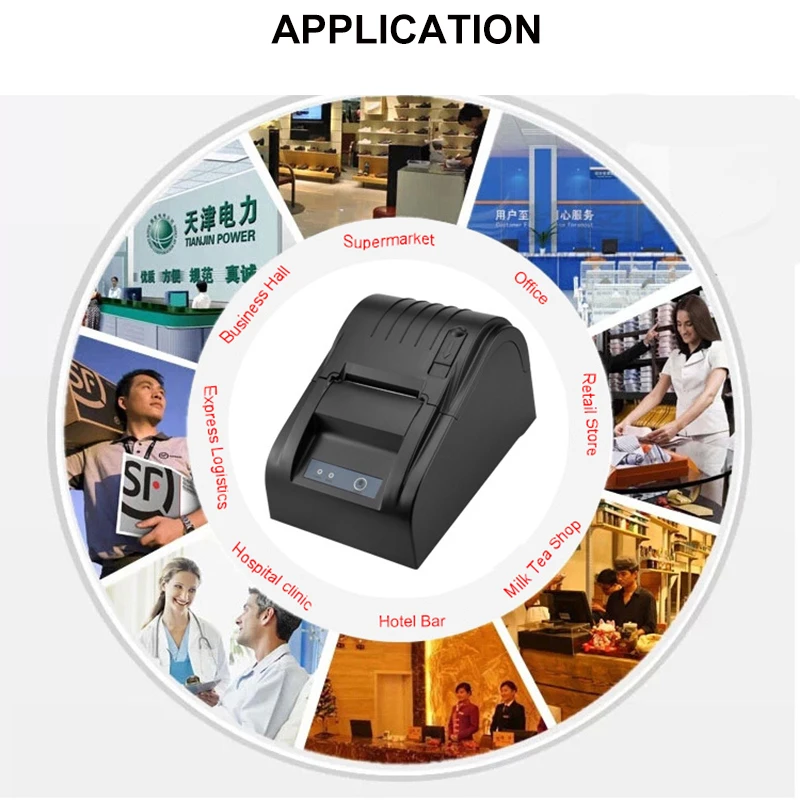 Портативный чековый принтер настольный термопринтер Bluetooth 58 мм кассовый аппарат
