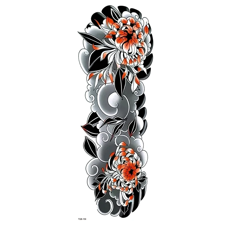 Chrysanthemum  Full Arm Waterproof Temporary Tattoos Men Flowers Glitter Tattoo Sleeves Temporary Tatoo Fake Tattoo Stickers