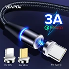 Магнитный кабель Venroii, 1 м, 2 м, 3 А, быстрая зарядка 3,0, зарядное устройство Micro USB Type-C, зарядка для Samsung S9, Xiaomi, магнитный телефонный шнур
