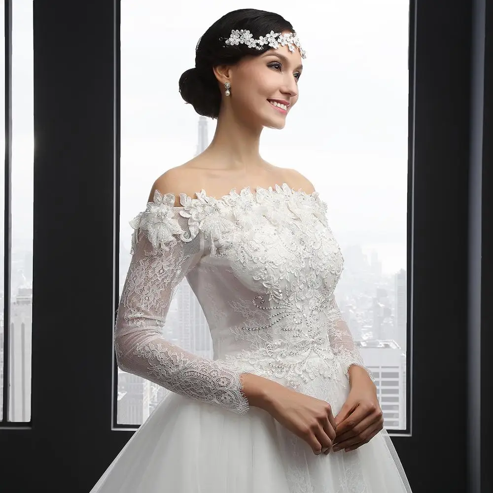 

SL041 vintage long sleeve wedding dresses for women vestidos de novia para boda civil robe de marie bohme flowers matrimonio