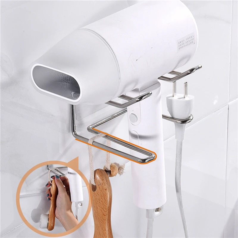 

Stainless Steel Hair Dryer Holder Wall Mounted For Bathroom Organizer Shelf Storage Rack Stand Hair Dryer Tool Holder