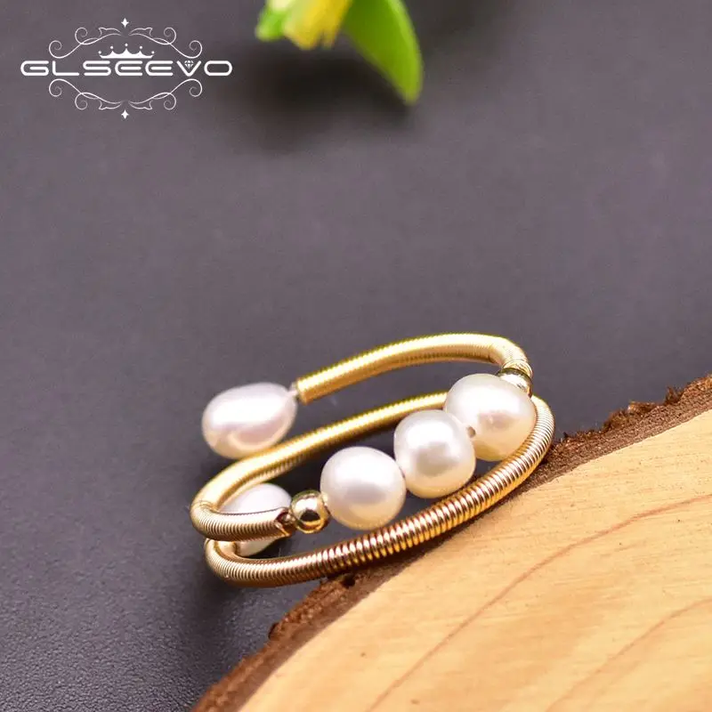 

GLSEEVO Adjustable Natural White Pearl Layered Engagement Rings Minimalist Wedding Love Gifts Stackable Bohemian Jewelry GR0260