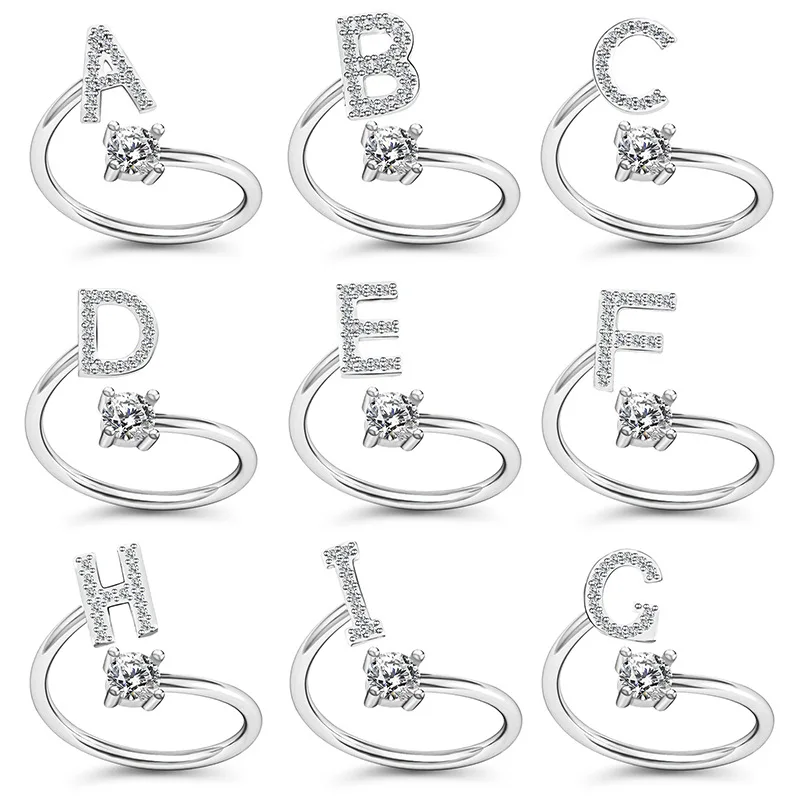 

Famale Silver Color A-Z 26 Letters Initial Name Rings for Women Geometric Alloy Creative Finger Rings Jewelry Wholesale