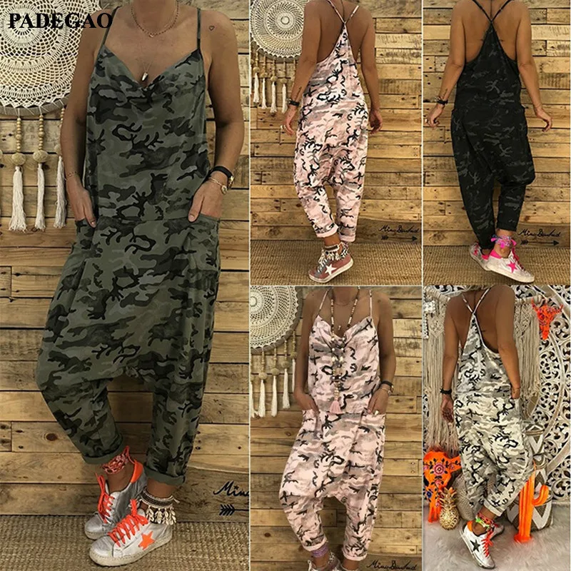 Женский камуфляжный комбинезон PADEGAO на бретелях спагетти с V образным вырезом