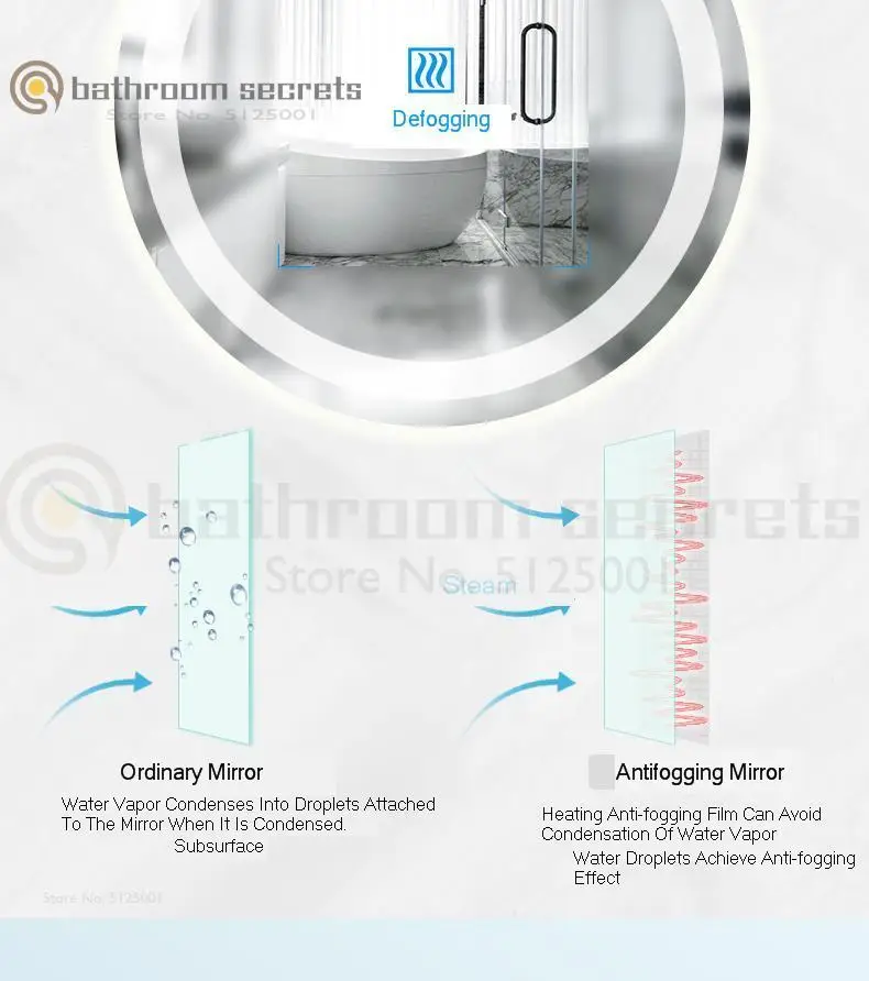 Smart Mirror Touch Screen Led Luminescent Lamp Antifogging Bathroom Mirror Washroom Mirror Wall Hangs Round Mirror Wall