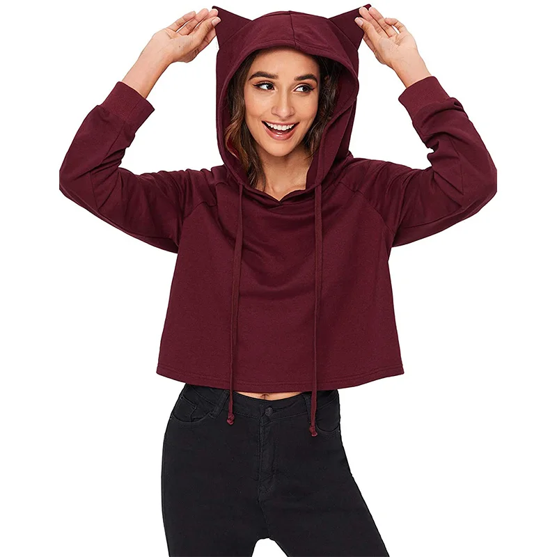 

NANCY TINO Women's Long Sleeve Short Polyester Cat Printed Casual Sweatshirt Sweatshirt