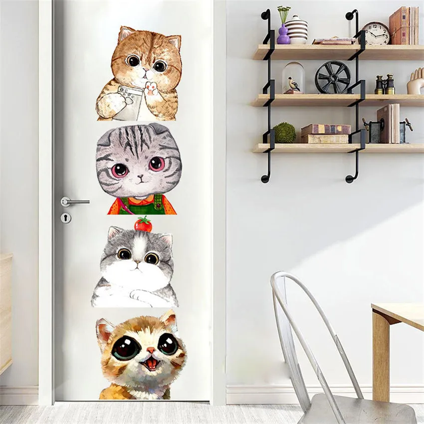 Cartoon watercolor cats Wall Stickers DIY Animal Decal for Kids Room Nursery background Wardrobe Door Decoration wallpaper | Дом и сад