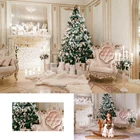 Рождественский фон для фотосъемки Белый дом мраморный пол фон венок Рождественская елка стул фон фотобудка
