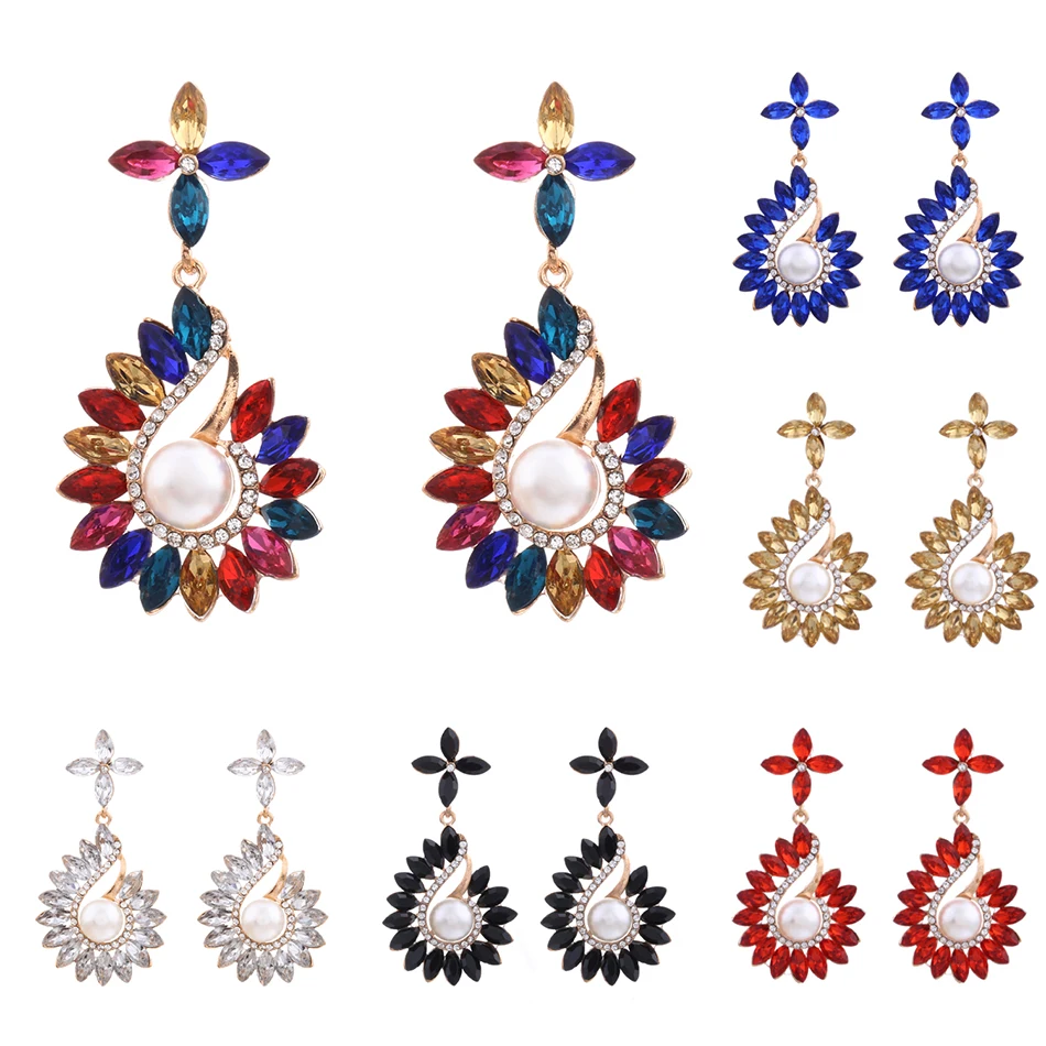 Многоцветные массивные серьги со стразами подвески для женщин длинные висячие с