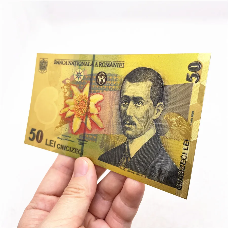 10 шт. цветная Золотая фольга пластиковая банкнота румынские сувенирные валюты