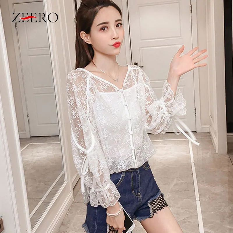 Женские летние топы блузки 2019 кружевное сексуальное модное женственное блузка