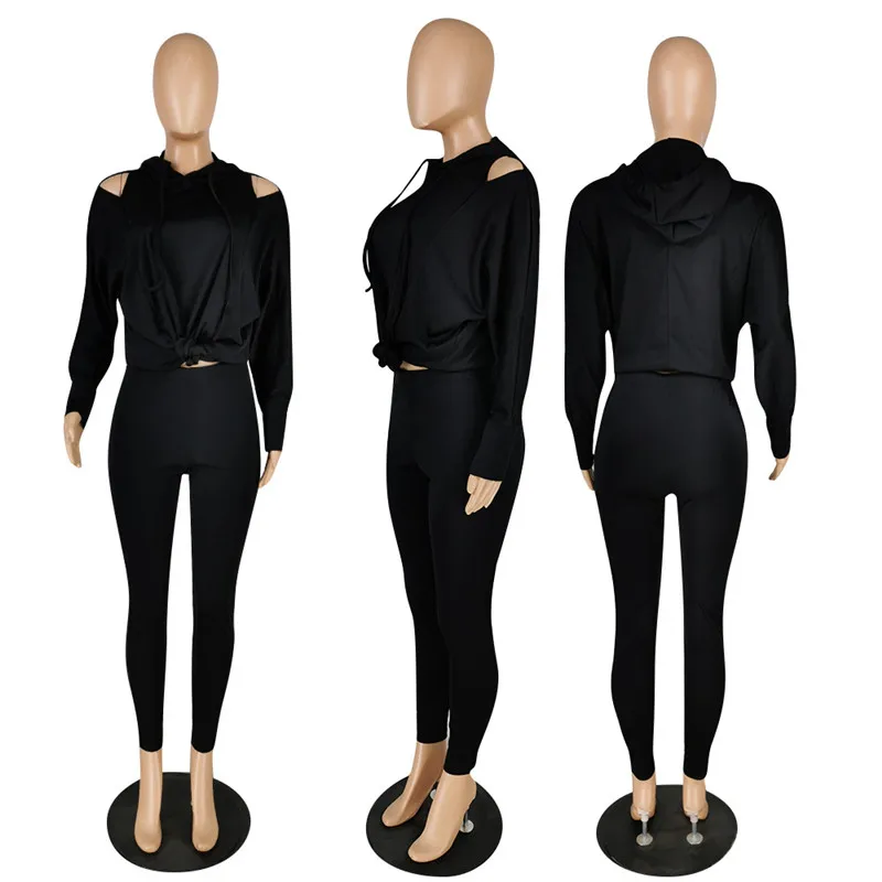 

Outfits for Women Matching Sets Two Piece Set Fashion Dew Shoulder Loose Hoodies Stretch Tight Pants Wholesale Dropshipping 2021