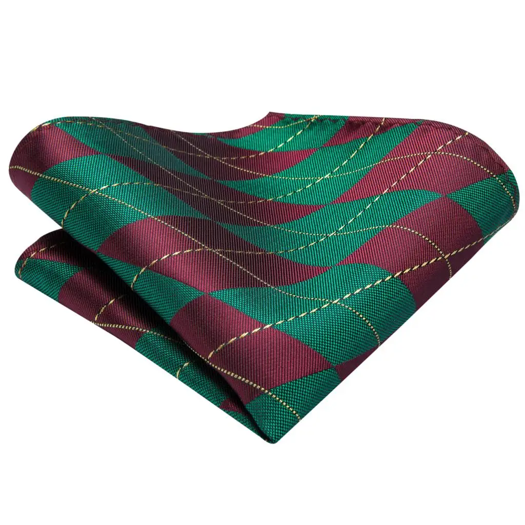 

C-3283 Hi-Tie Dropshipping Christmas Ties for Men Fashion Design Red Green Plaid Tie Necktie Hanky Cufflinks Set Mens Silk Ties