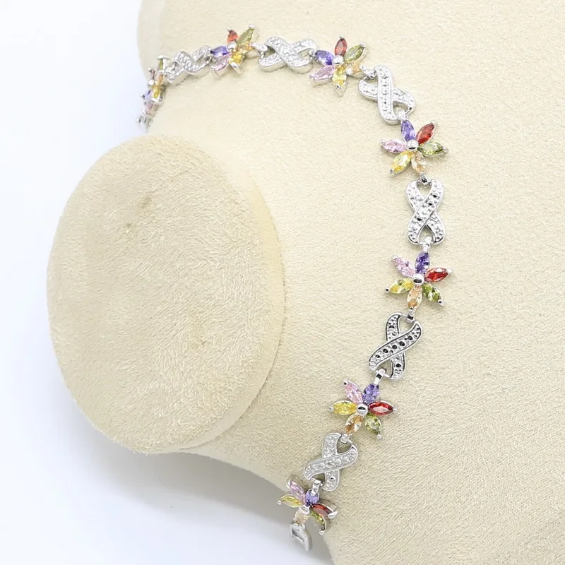 Цветок Форма многоцветный циркон серебряный цвет набор украшений для женщин