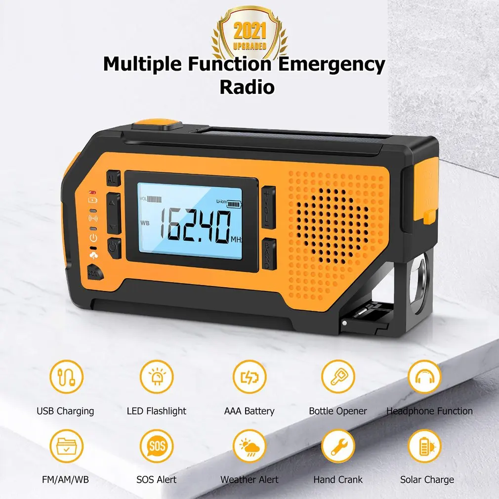 Beli Radio Engkol Tangan Surya Darurat AM/FM/NOAA Radio Cuaca Dengan Tampilan LCD Besar Senter Radio Bertahan Hidup Peringatan SOS