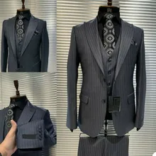 3 Pliecs Men Suits Set High Quality Formal Business Custom Made Blazer Vest Pant Wedding Tuexdos Prom Party Male Clothing (3)