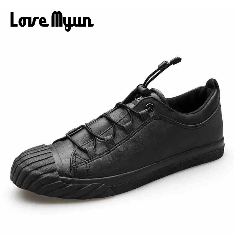 Модная мужская черная повседневная обувь Кожаные кроссовки Мужская на плоской