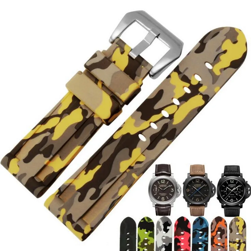 Ремешок силиконовый для Panerai мужской спортивный Камуфляжный резиновый браслет с