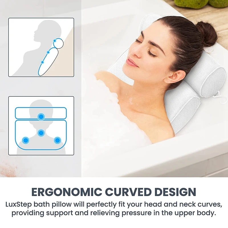 

Bathroom Pillow with 6 Non-Slip Suction Cups Super Thick and Soft Air Mesh Spa Pillow Suitable for All Bathtubs